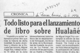 Todo listo para el lanzamiento de libro sobre Hualañé