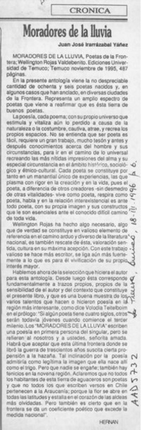 Moradores de la lluvia  [artículo] Juan José Irarrázabal Yáñez.