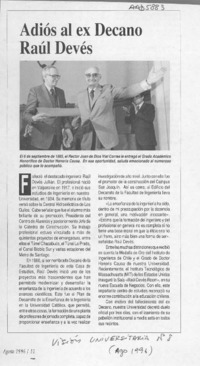 Adiós al ex Decano Raúl Devés  [artículo].