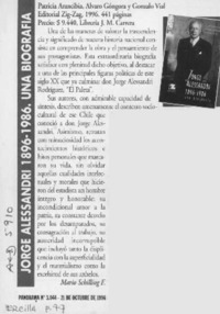 Jorge Alessandri 1896-1986, una biografía  [artículo] Mario Schilling F.