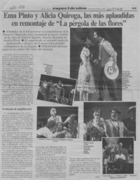 Ema Pinto y Alicia Quiroga, las más aplaudidas en remontaje de "La pérgola de las flores"  [artículo] J. I. V.