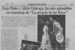 Ema Pinto y Alicia Quiroga, las más aplaudidas en remontaje de "La pérgola de las flores"  [artículo] J. I. V.