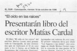 Presentarán libro del escritor Matías Cardal