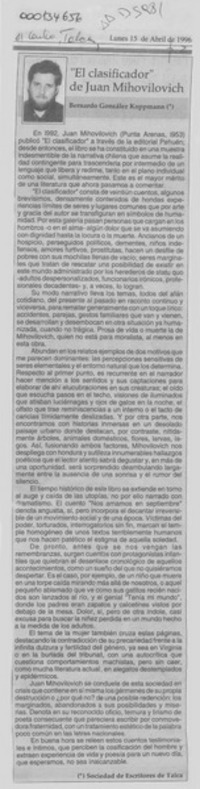 "El clasificador", de Juan Mihovilovic