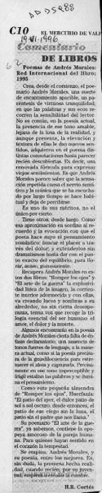 Poemas de Andrés Morales  [artículo] H. R. Cortés.