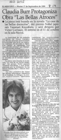Claudia Burr protagoniza obra "Las bellas atroces"  [artículo].