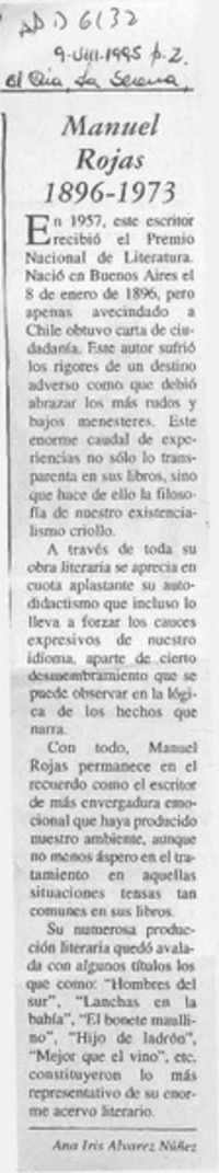 Manuel Rojas 1896-1973  [artículo] Ana Iris Alvarez Núñez.