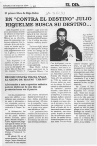 En "Contra el destino" Julio Riquelme busca su destino --  [artículo].