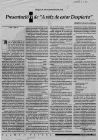 Presentación de "A raíz de estar despierto"  [artículo] Ernesto Livacic Gazzano.