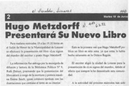 Hugo Metzdorff presentará su nuevo libro  [artículo].