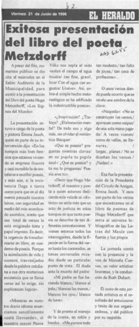 Exitosa presentación del libro del poeta Metzdorff  [artículo].