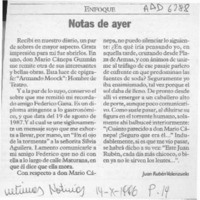 Notas de ayer  [artículo] Juan Rubén Valenzuela.