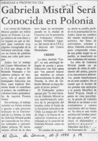 Gabriela Mistral será conocida en Polonia  [artículo].