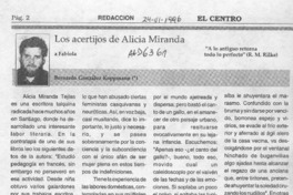 Los acertijos de Alicia Miranda  [artículo] Bernardo González Koppmann.