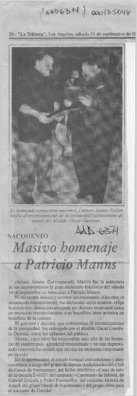 Masivo homenaje a Patricio Manns  [artículo].