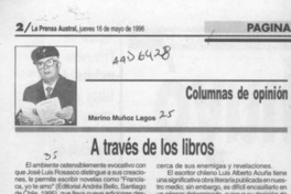 A través de los libros  [artículo] Marino Muñoz Lagos.