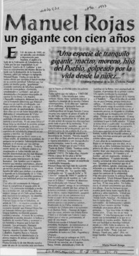 Manuel Rojas un gigante con cien años  [artículo] Mario Noceti Zerega