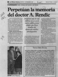 Perpetúan la memoria del doctor A. Rendic  [artículo] Yuri Rojo.