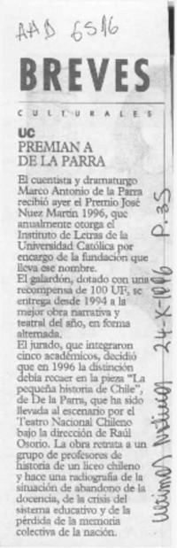 UC premia a de la Parra