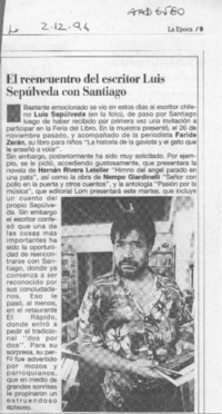 El Reencuentro del escritor Luis Sepúlveda con Santiago  [artículo].