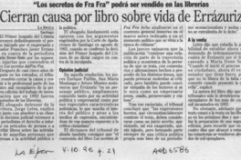 Cierran causa por libro sobre vida de Errázuriz  [artículo].