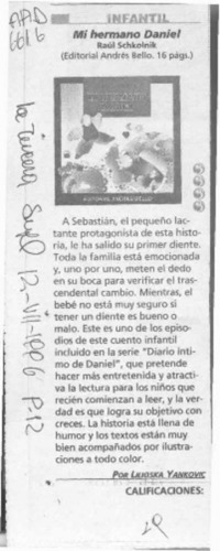 Mi hermano Daniel  [artículo] Lilioska Yankovic.