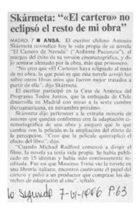 Skármeta, "El cartero" no eclipsó el resto de mi obra  [artículo].