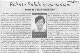 Roberto Pulido in memoriam  [artículo] María de la Luz Benavente R.