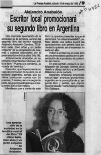 Escritor local promocionará su segundo libro en Argentina  [artículo].