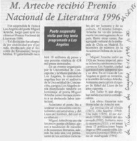 M. Arteche recibió Premio Nacional de Literatura 1996  [artículo].