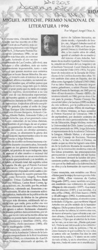 Miguel Arteche, Premio Nacional de Literatura 1996  [artículo] Miguel Angel Díaz A.