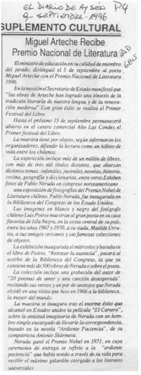 Miguel Arteche recibe Premio Nacional de Literatura  [artículo].