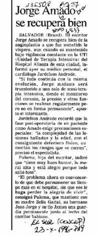 Jorge Amado se recupera bien  [artículo].