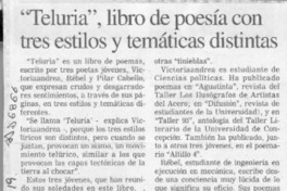 "Teluria", libro de poesía con tres estilos y temáticas distintas  [artículo].