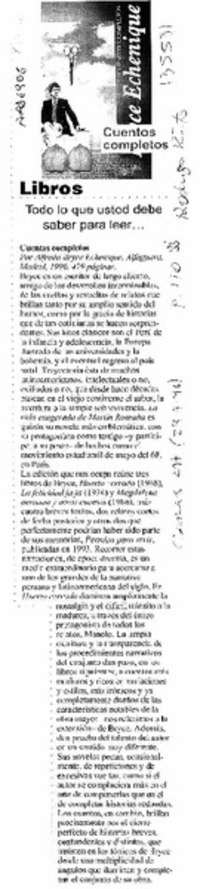 Cuentos completos  [artículo] Rodrigo Pinto.