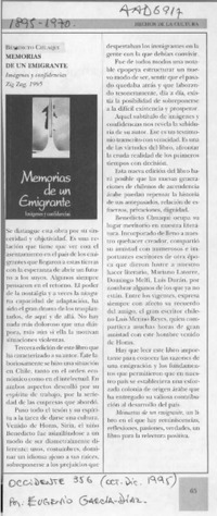 Memorias de un emigrante  [artículo] Eugenio García-Díaz.