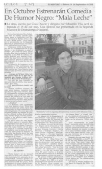 En octubre estrenarán comedia de humor negro "Mala leche"  [artículo].