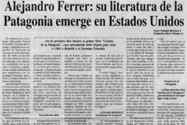 Alejandro Ferrer, su literatura de la Patagonia emerge en Estados Unidos