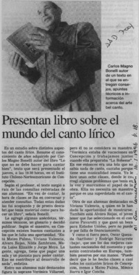 Presentan libro sobre el mundo del canto lírico