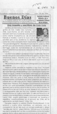 Una maestra y escritora de Llay Llay  [artículo] Hermelo Arabena Williams.