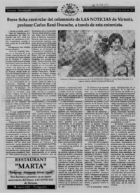Breve ficha curricular del columnista de Las Noticias de Victoria, profesor Carlos René Ibacache, a través de esta entrevista  [artículo].