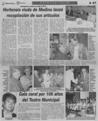 Hortensia viuda de Medina lanzó recopilación de sus artículos