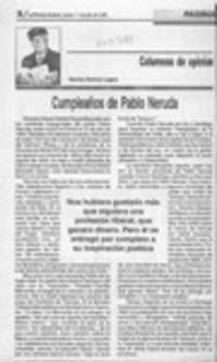Cumpleaños de Pablo Neruda  [artículo] Marino Muñoz Lagos.
