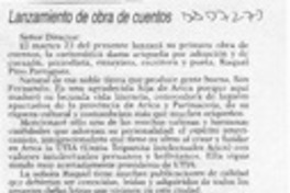 Lanzamiento de obra de cuentos  [artículo] José Porcile Ortiz.