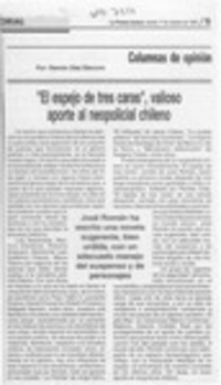 "El espejo de tres caras", valioso aporte al neopolicial chileno