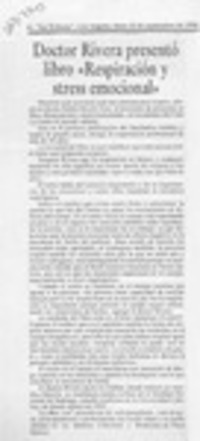 Doctor Rivera presentó libro "Respiración y stress emocional"  [artículo].