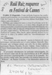 Raúl Ruiz reaparece en Festival de Cannes  [artículo].