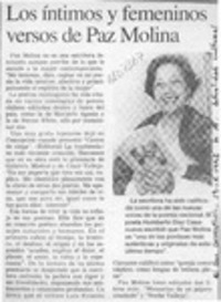 Los íntimos y femeninos versos de Paz Molina  [artículo].