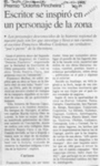 Escritor se inspiró en un personaje de la zona  [artículo].