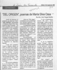 "Del origen", poemas de María Silva Ossa
